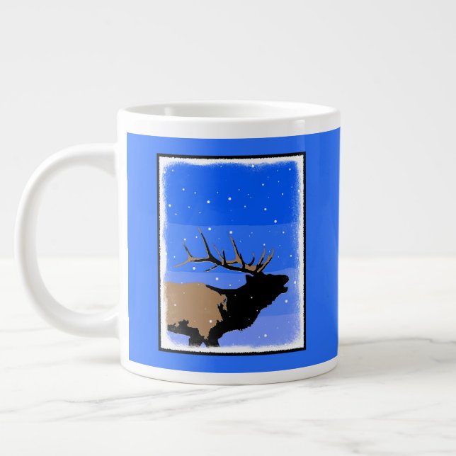 Bugling Elk in Winter - Original Wildlife Art Jumbo Mugg (Vänster)