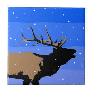 Bugling Elk in Winter - Original Wildlife Art Kakelplatta