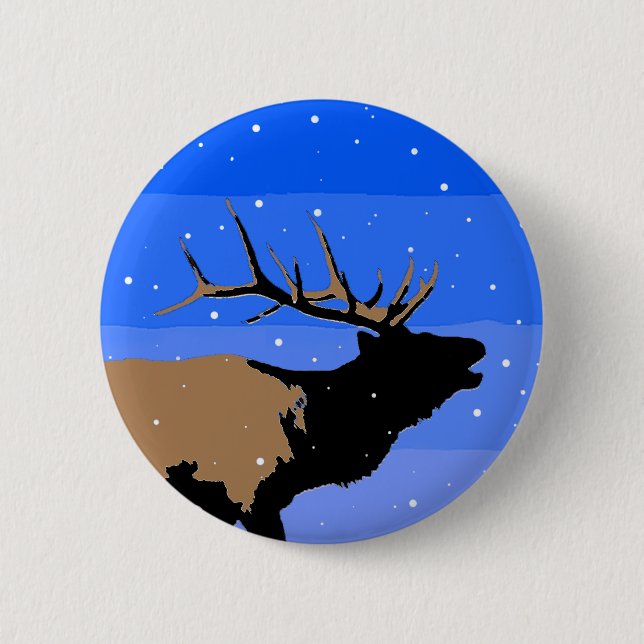 Bugling Elk in Winter - Original Wildlife Art Knapp (Framsida)