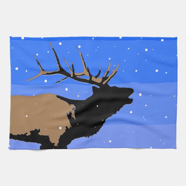 Bugling Elk in Winter - Original Wildlife Art Kökshandduk (Horisontell)