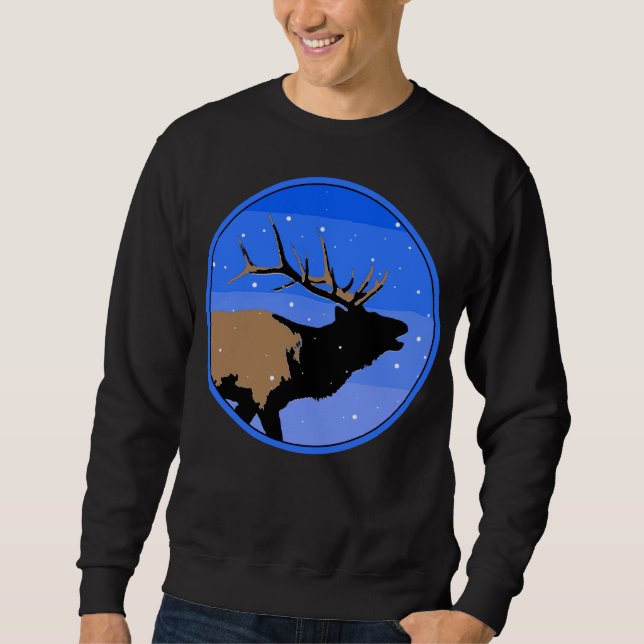 Bugling Elk in Winter - Original Wildlife Art Lång Ärmad Tröja (Framsida)