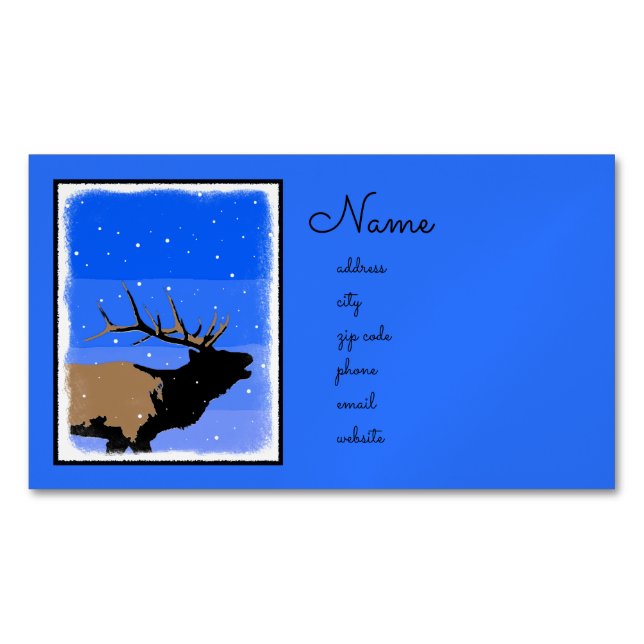 Bugling Elk in Winter - Original Wildlife Art Magnetiska Visitkort (Framsida)
