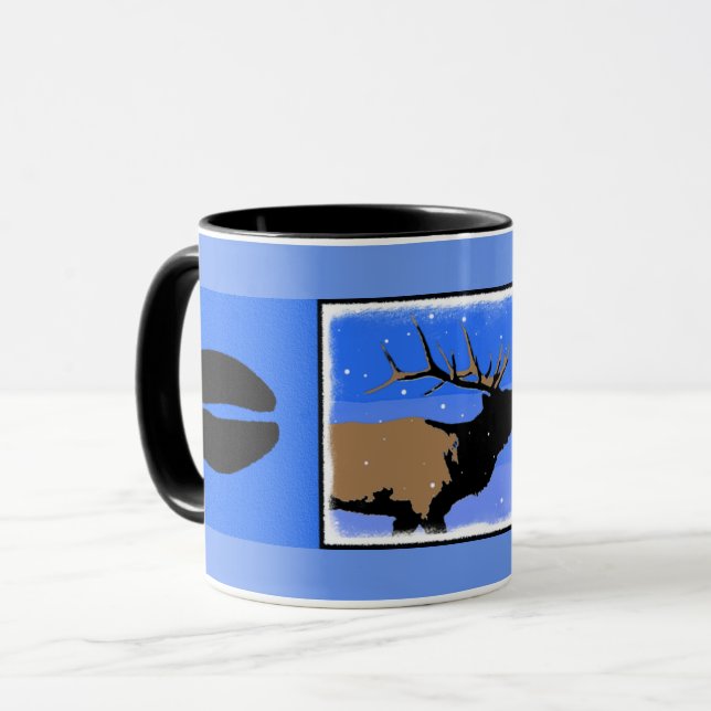 Bugling Elk in Winter - Original Wildlife Art Mugg (Framsida vänster)