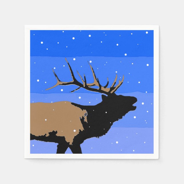 Bugling Elk in Winter - Original Wildlife Art Pappersservett (Framsidan)