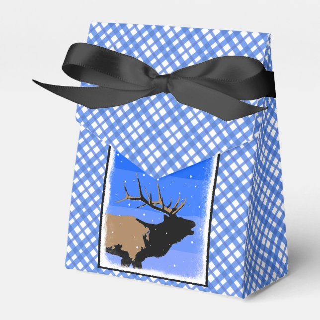 Bugling Elk in Winter - Original Wildlife Art Presentaskar (Framsidan Sidan)