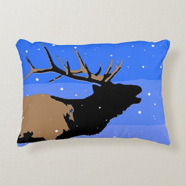 Bugling Elk in Winter - Original Wildlife Art Prydnadskudde (Framsidan)