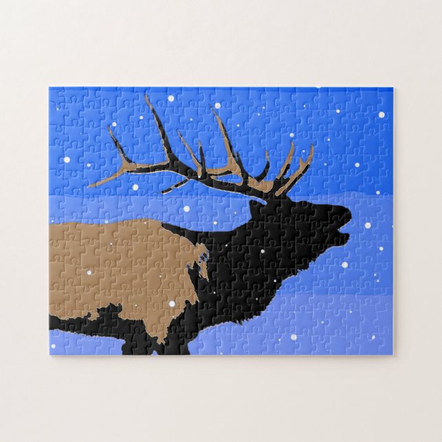 Bugling Elk in Winter - Original Wildlife Art Pussel (Horisontell)