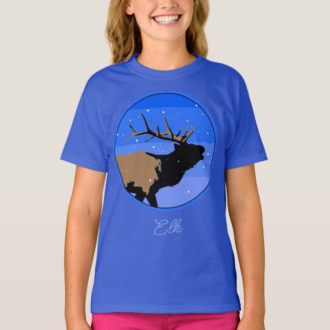 Bugling Elk in Winter - Original Wildlife Art T-S T Shirt (Framsida)