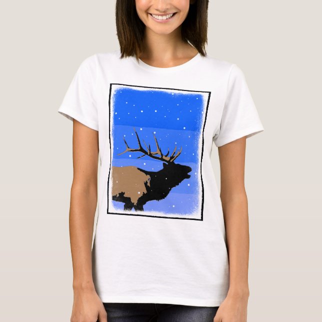 Bugling Elk in Winter - Original Wildlife Art T Shirt (Framsida)