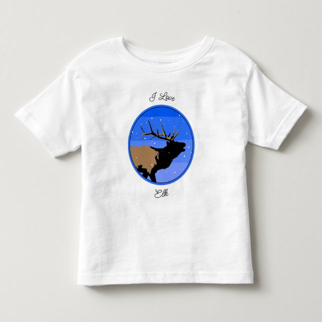Bugling Elk in Winter - Original Wildlife Art T Shirt (Framsida)