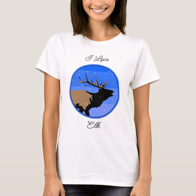 Bugling Elk in Winter - Original Wildlife Art T Shirt (Framsida)