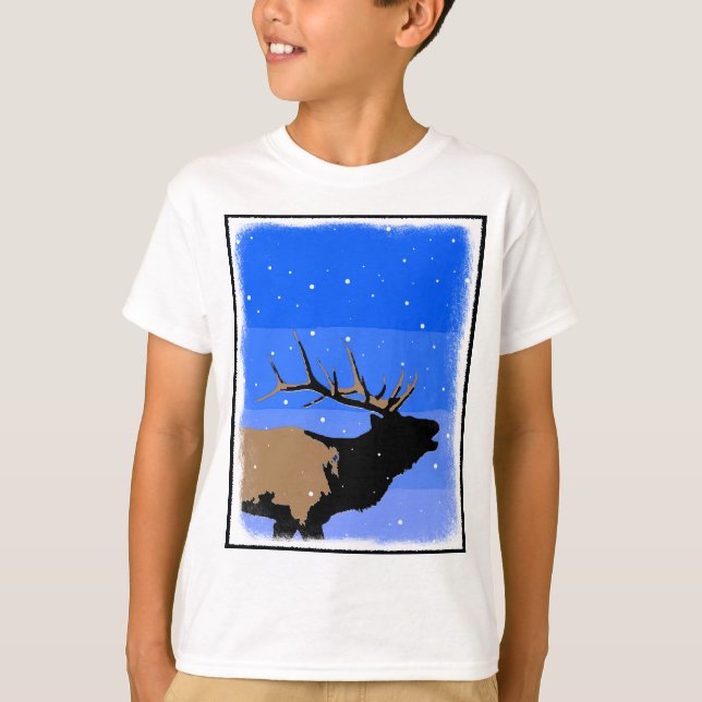 Bugling Elk in Winter - Original Wildlife Art T Shirt (Framsida)