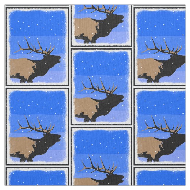 Bugling Elk in Winter - Original Wildlife Art Tyg (Provkarta)