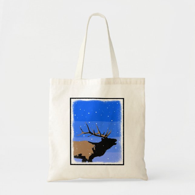 Bugling Elk in Winter - Original Wildlife Art Tygkasse (Framsidan)