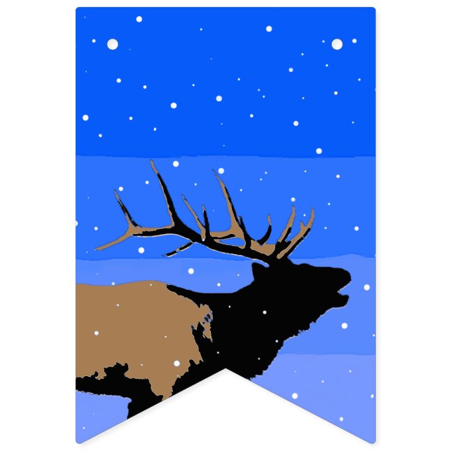 Bugling Elk in Winter - Original Wildlife Art Vimplar (Första flaggan)