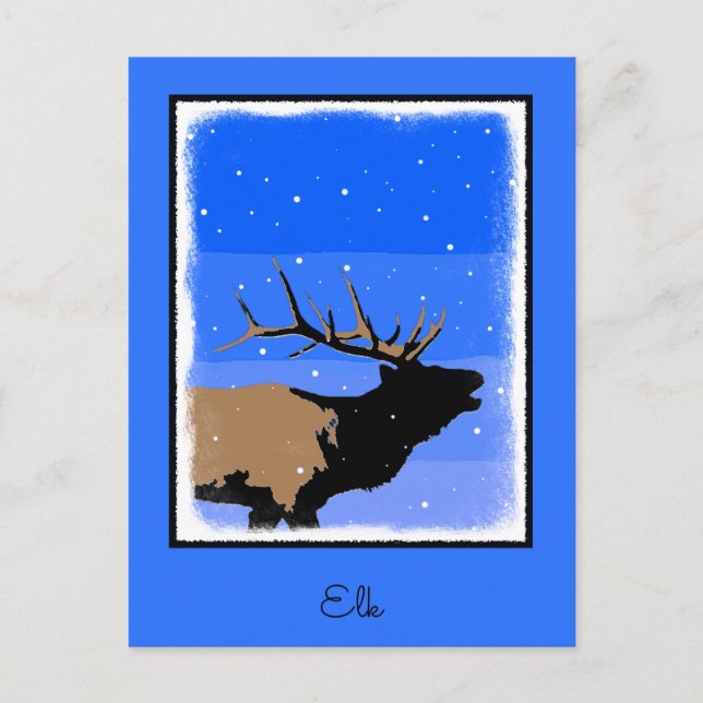 Bugling Elk in Winter - Original Wildlife Art Vykort (Framsida)