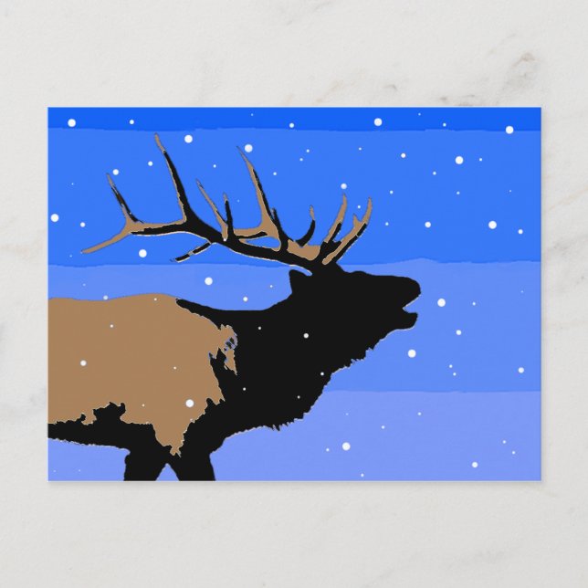 Bugling Elk in Winter - Original Wildlife Art Vykort (Framsida)