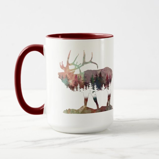Bugling multifärgad vattencolor Elk silhouette mug Mugg (Vänster)