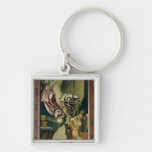 Bugnon altarpiece fyrkantig silverfärgad nyckelring