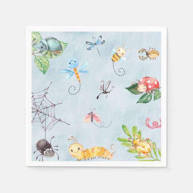 Bugs baby shower / birthday paper napkins insects. pappersservett (Framsidan)