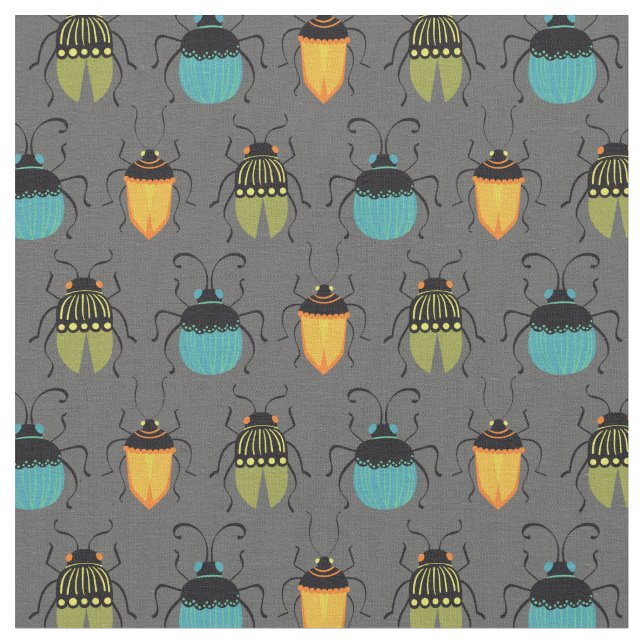 Bugs Beetles Mid Century Mod Söt Tyg (Närbild)