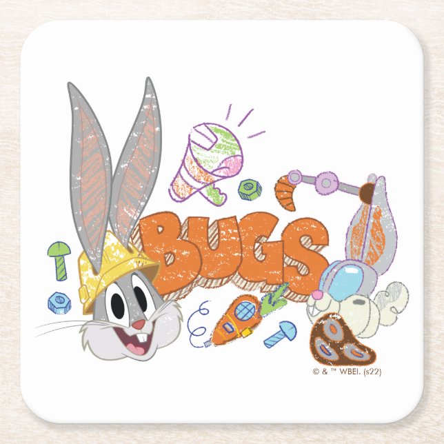 BUGS BUNNY BUILDERS™| BUGS BUNNY™ Sketch Art Underlägg Papper Kvadrat (Framsidan)