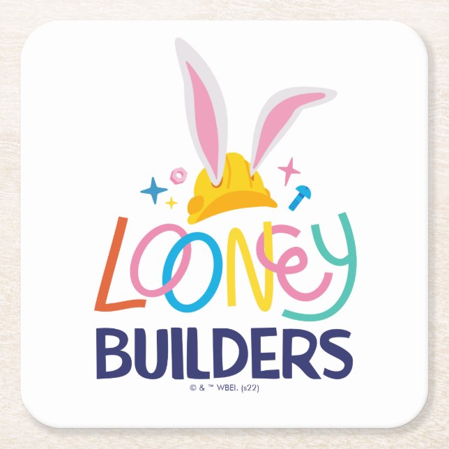BUGS BUNNY BUILDERS™| Hard Hat Stacked Logo Underlägg Papper Kvadrat (Framsidan)