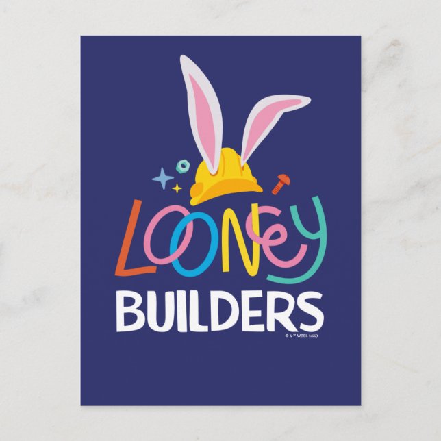 BUGS BUNNY BUILDERS™| Hard Hat Stacked Logo Vykort (Framsida)