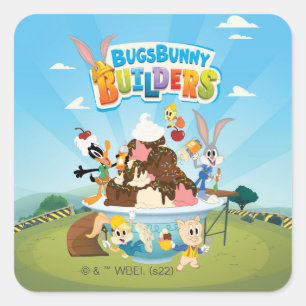 BUGS BUNNY BUILDERS™ Looney Builders Glassstårta Fyrkantigt Klistermärke