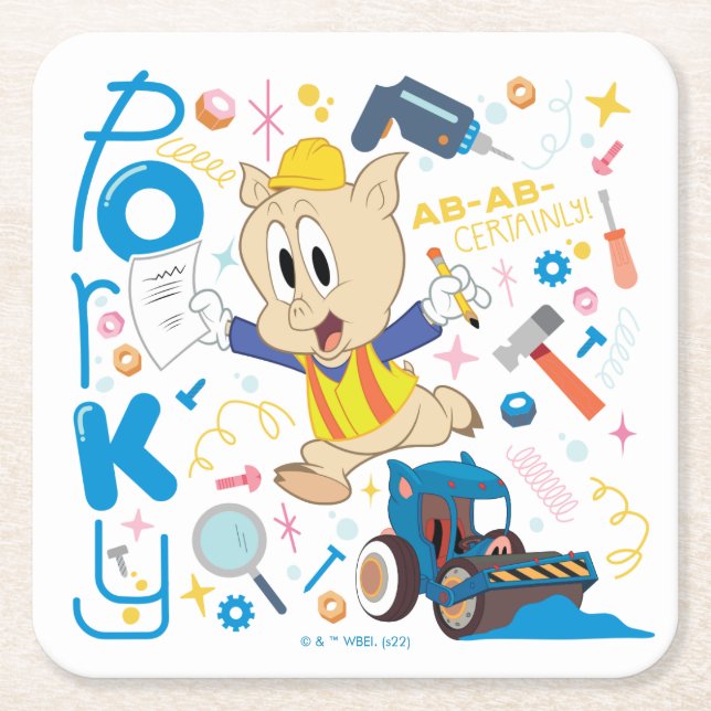 BUGS BUNNY BUILDERS™| Porky Pigs arbetsredskap Underlägg Papper Kvadrat (Framsidan)