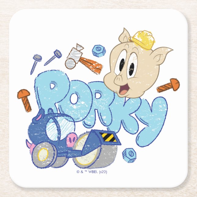 BUGS BUNNY BUILDERS™| Porky Sketch Art Underlägg Papper Kvadrat (Framsidan)