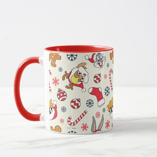 BUGS BUNNY™, DAFFY DUCK™ & Lola Christmas Pattern Mugg (Vänster)