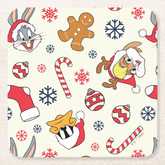 BUGS BUNNY™, DAFFY DUCK™ & Lola Julmönster Underlägg Papper Kvadrat (Framsidan)