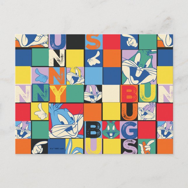 BUGS BUNNY™ Färgglad Namn- och Ansiktsrutkontroll Vykort (Framsida)