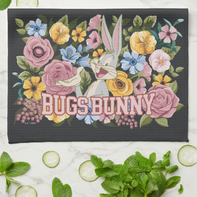 BUGS BUNNY™ Floral Embroidery Graphic Kökshandduk (Vikta)