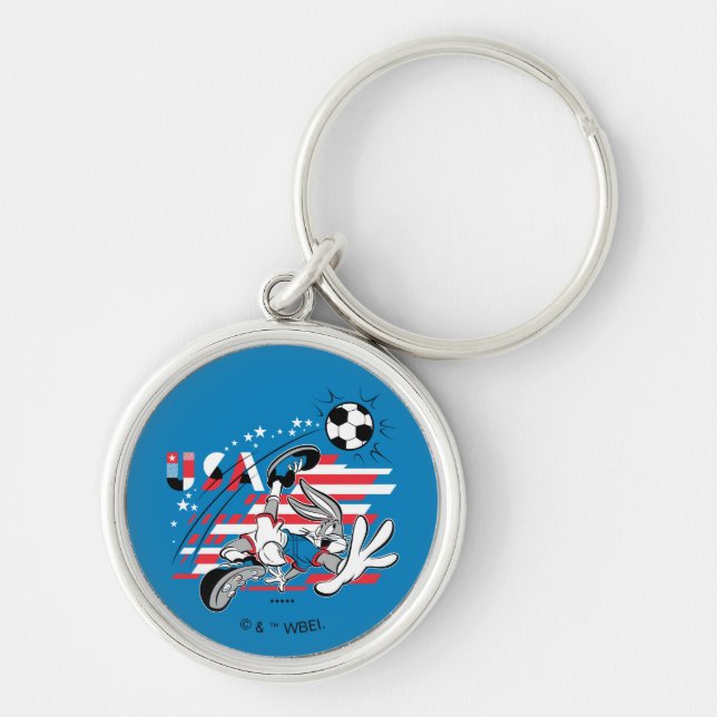 BUGS BUNNY™ Team USA Soccer Graphic Rund Silverfärgad Nyckelring (Framsidan)