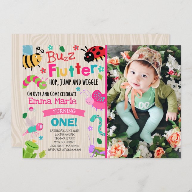 Bugs födelsedagsinbjudan flicka rosa Bugs-fest Inbjudningar (Fram/baksida)
