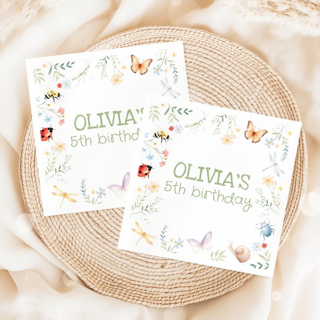 Bugs Girl Birthday Insect Party Napkins Pappersservett (Skapare uppladdad)
