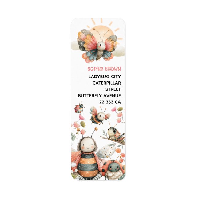 BUGTASTIC Insekter & Kryp Watercolor Returadress Etikett (Framsidan)