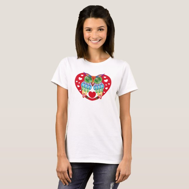 Búho colorido, amor t shirt (Hel framsida)