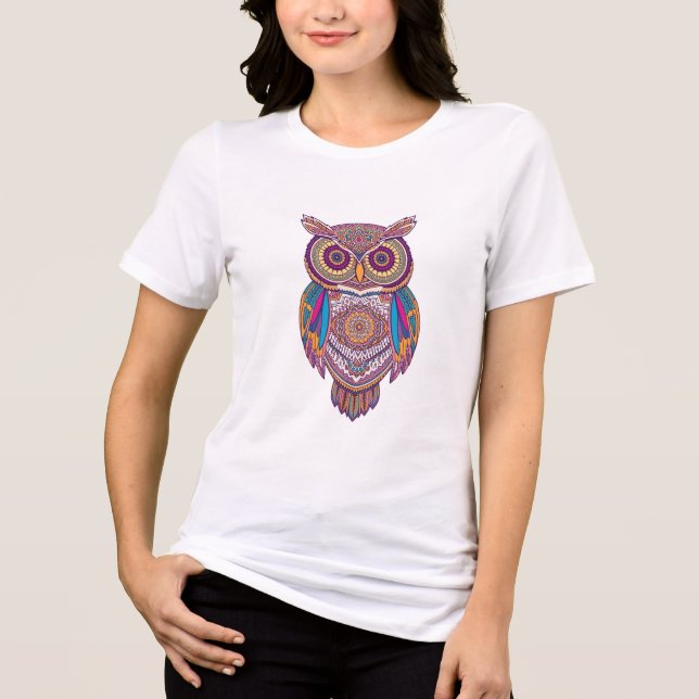 Búho Mandala — Sabiduría Colorida T Shirt (Framsida)