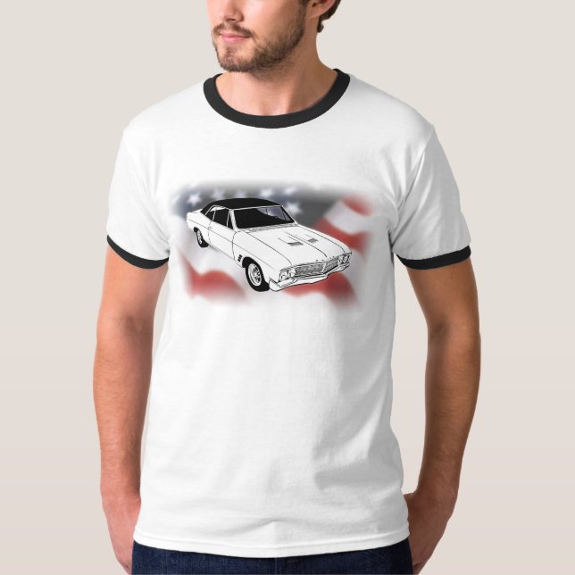 Buick Gran sport 1966 över USA flaggan Tee (Framsida)