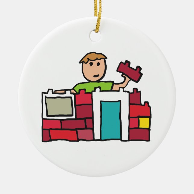 Builder Bygger hus med Byggande block Julgransprydnad Keramik (Framsidan)