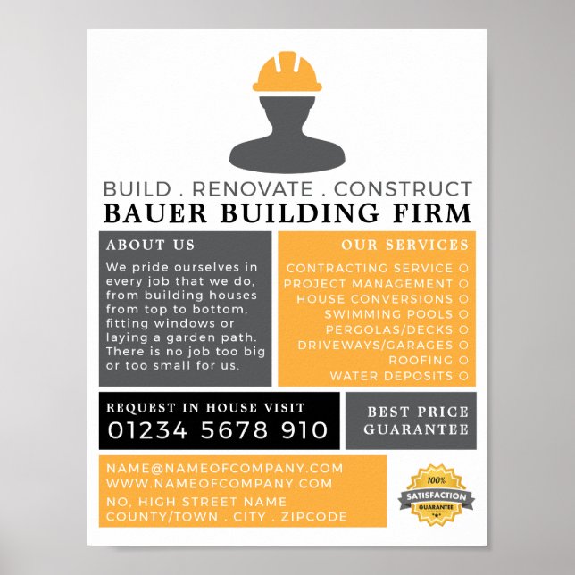 Builder-Logotyp, Byggnad Firm, Builder-reklam Poster (Framsidan)