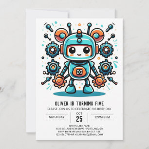 Builder Robot Birthday Inbjudningar