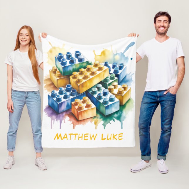 Building Block Splash Boy Birthday Party Gift Fleecefilt (På plats)