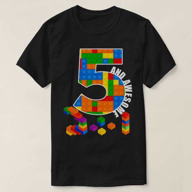 Building Blocks Bricks 5 Year Old Awesome Birthday T Shirt (Design framsida)