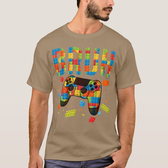 Building Blocks Bruh Gamer Brick Builder Boy frien T Shirt (Framsida)