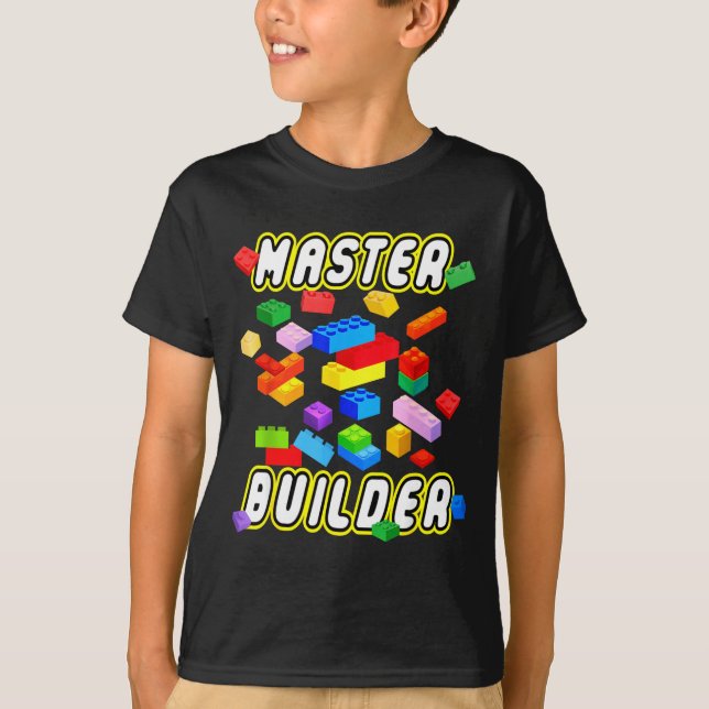 Building Bricks Master Builder Construction Block  T Shirt (Framsida)