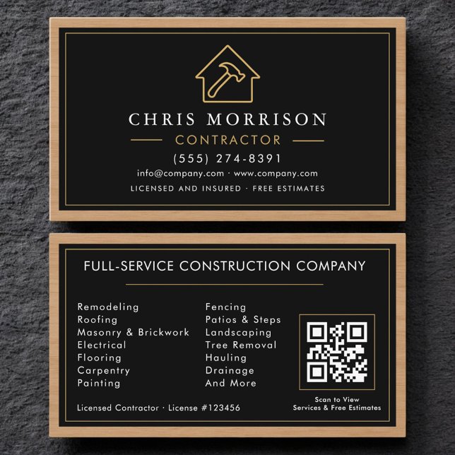 Building Construction Black Gold Business Card  Visitkort (Skapare uppladdad)